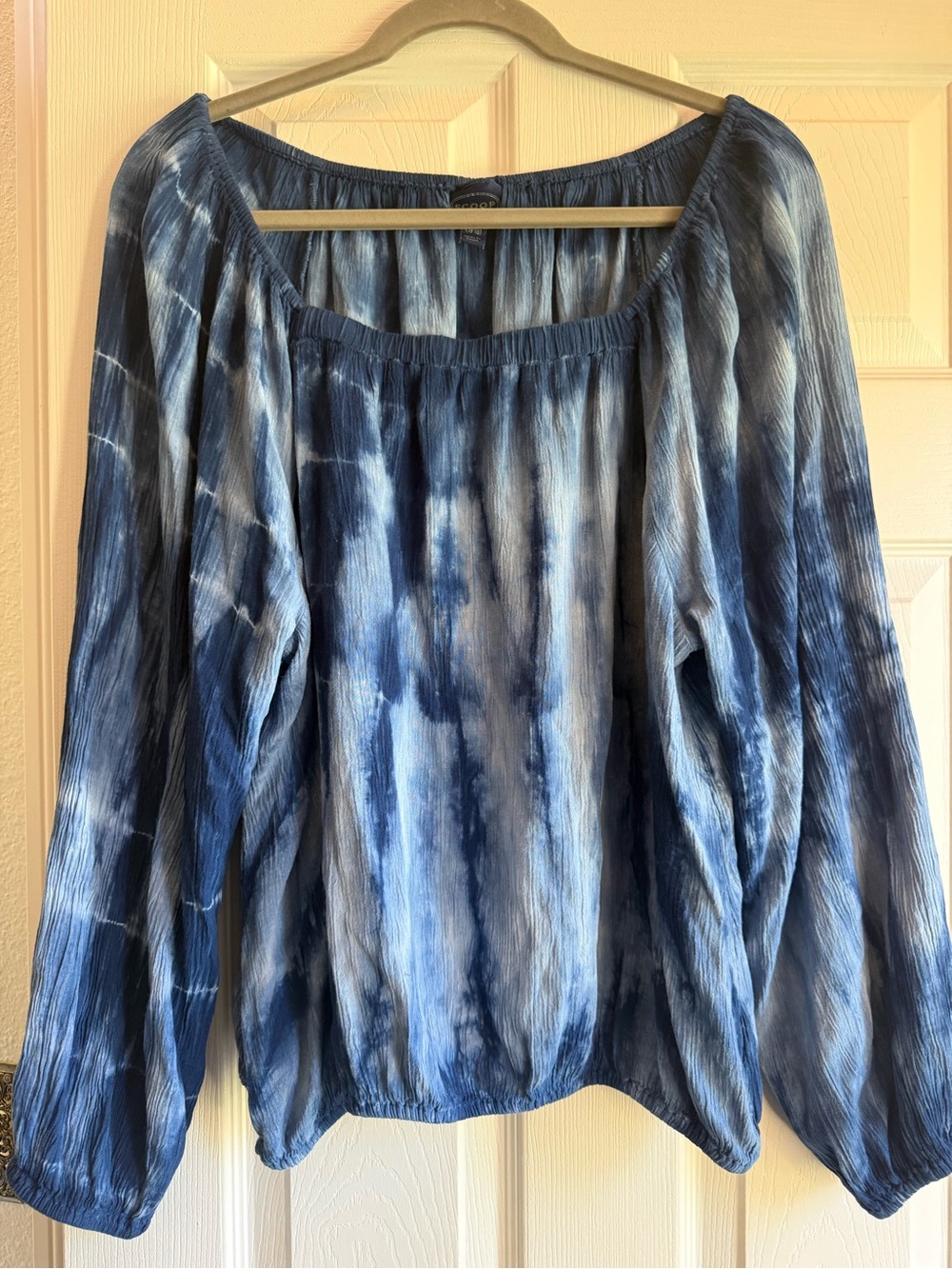 Scoop Blue Tie-Dye Smocked Square-Neck Long Sleeve Peasant Blouse - Size XL